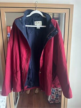 Eddie Bauer Red Raincoat with Navy Interior